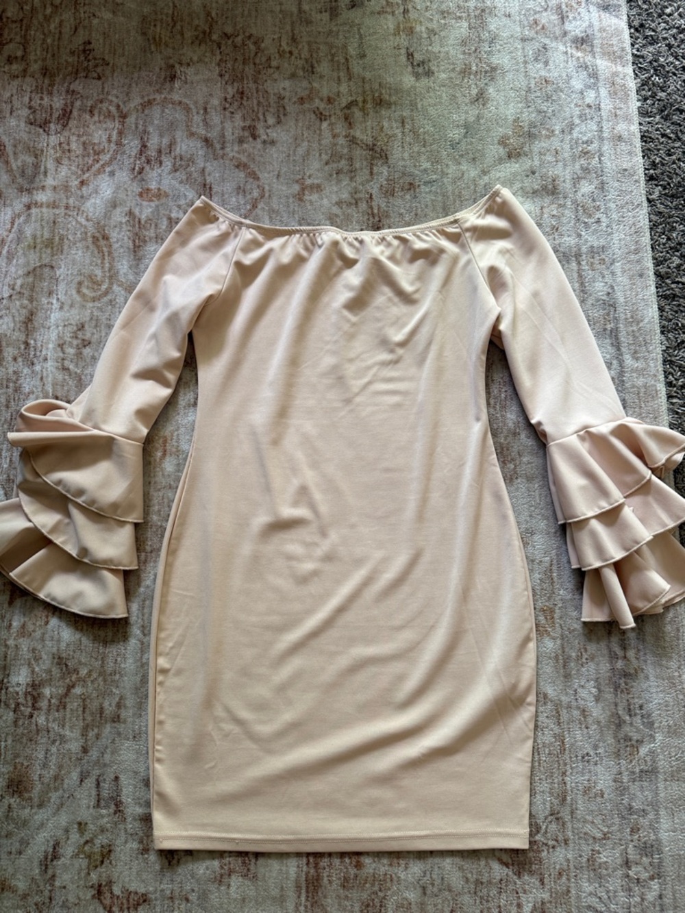 SHEIN Cream One-Shoulder Ruffle Sleeve Bodycon Dress
